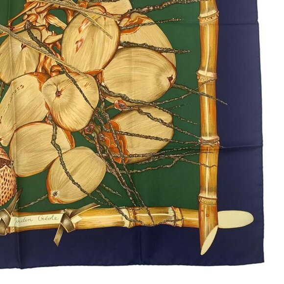 Hermes Scarf Silk Carre 90 Jardin Creole Cles Or's Paradise Navy